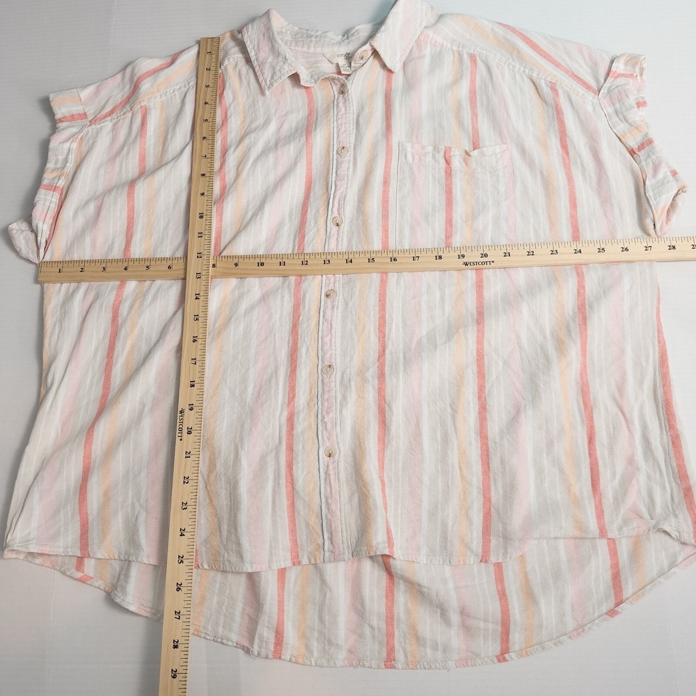 Linen Blend Striped Short Sleeve Button Up Shirt Womens 2X Beach Coastal Preppy - Picture 4 of 12